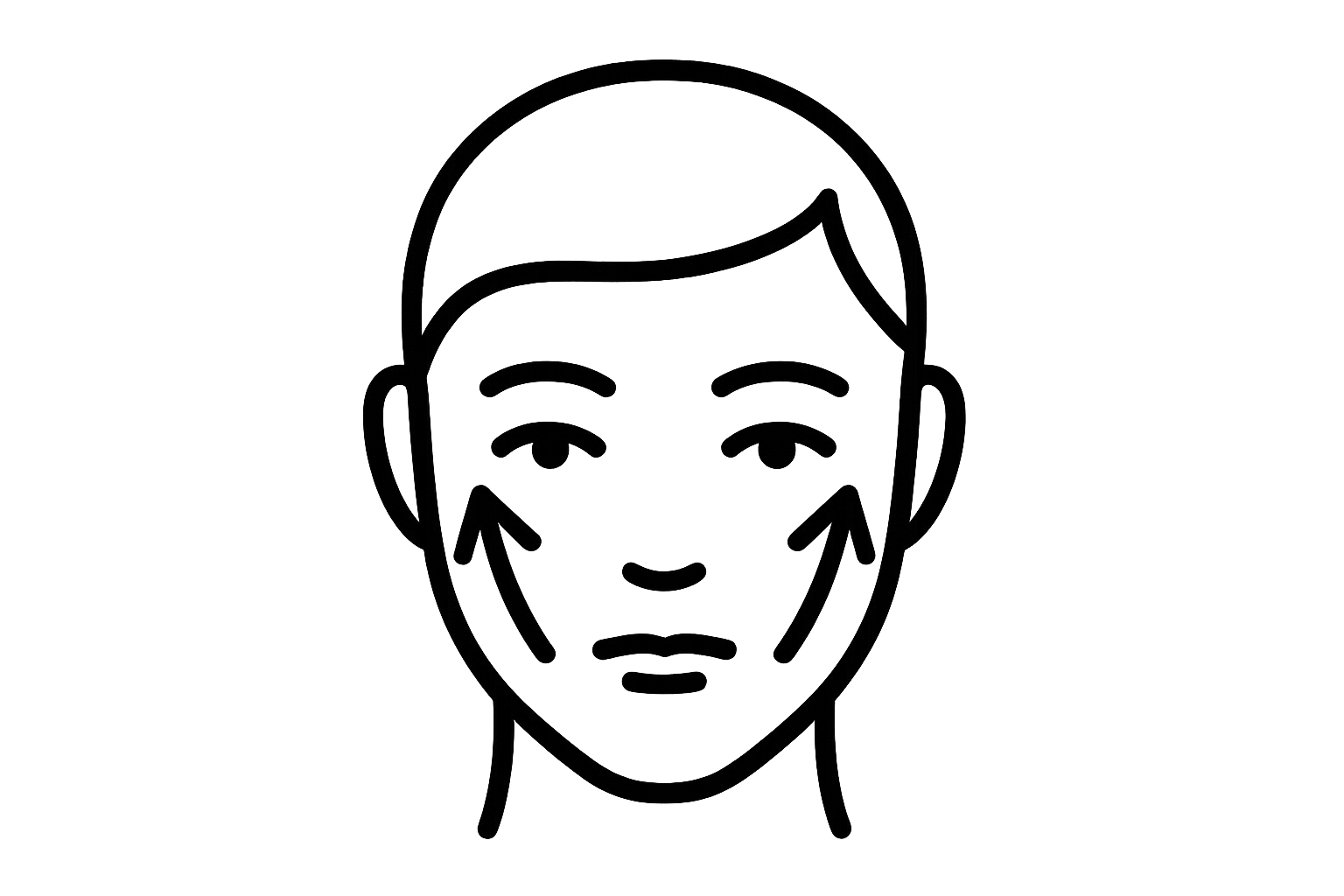 Black outline icon of a human face with two upward arrows on the cheeks, showing skin lifting and wrinkle reduction, transparent background.